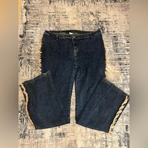 Kevin Judy Sport Women 3XL Dark Wash Fringe Side Jeans Y2K Boho Western Wide Leg